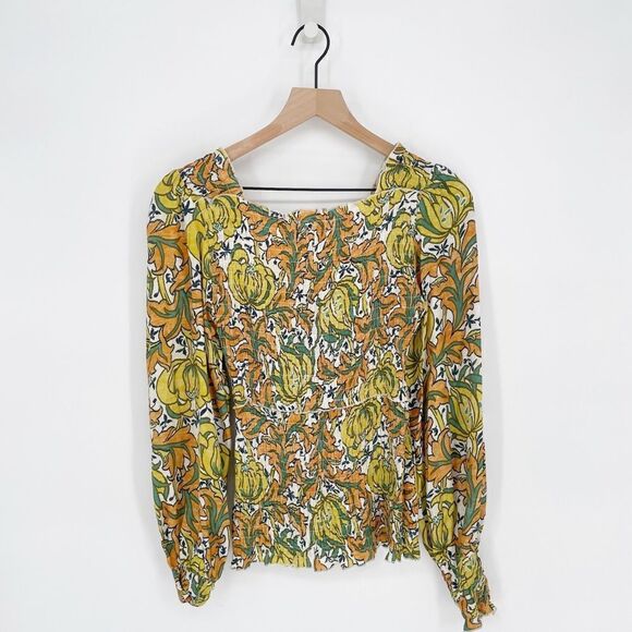 Anthropologie The Rayna Button Down Smocked Top Puff Sleeve Floral Women's XS - Picture 5 of 9